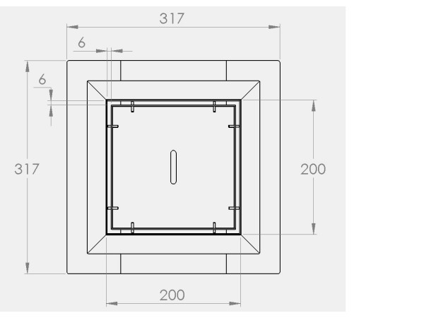 Talni sifon inox ZA VGRADNJO KERAMIKE, dimenzij 200mm x 200mm x 188mm Ø50mm horizontalno POHODEN s PRIROBNICO za HIDROIZOLACIJO