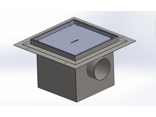 Talni sifon inox ZA VGRADNJO KERAMIKE, dimenzij 300mm x 300mm x 257mm Ø110mm horizontal POHODEN s PRIROBNICO za HIDROIZOLACIJO