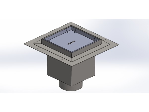 Talni sifon inox ZA VGRADNJO KERAMIKE, dimenzij 200mm x 200mm x 191mm Ø110mm vertikalno POHODEN s PRIROBNICO za HIDROIZOLACIJO