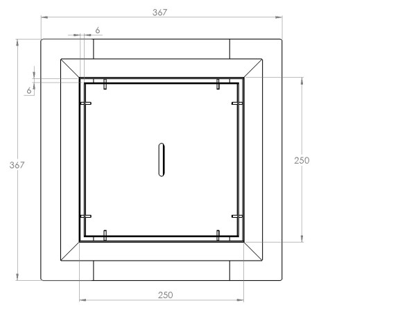 Talni sifon inox ZA VGRADNJO KERAMIKE, dimenzij 250mm x 250mm x 188mm Ø50mm horizontalno POHODEN s PRIROBNICO za HIDROIZOLACIJO