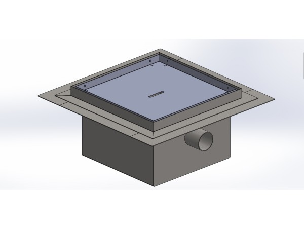 Talni sifon inox ZA VGRADNJO KERAMIKE, dimenzij 300mm x 300mm x 188mm Ø50mm horizontalno POHODEN s PRIROBNICO za HIDROIZOLACIJO