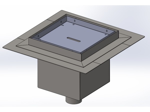 Talni sifon inox ZA VGRADNJO KERAMIKE, dimenzij 200mm x 200mm x 176mm Ø50mm vertikalno POHODEN s PRIROBNICO za HIDROIZOLACIJO