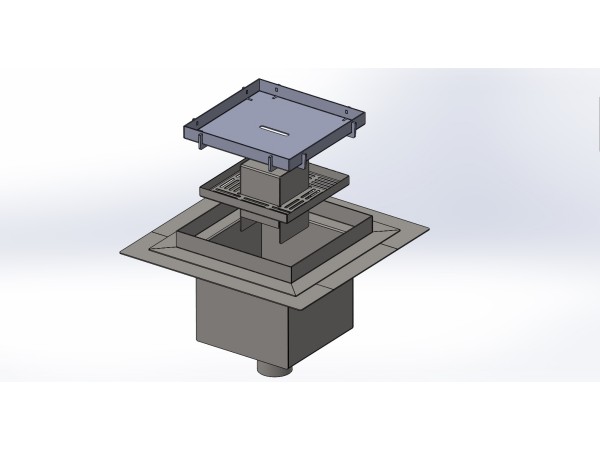 Talni sifon inox ZA VGRADNJO KERAMIKE, dimenzij 200mm x 200mm x 176mm Ø50mm vertikalno POHODEN s PRIROBNICO za HIDROIZOLACIJO