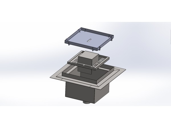 Talni sifon inox ZA VGRADNJO KERAMIKE, dimenzij 250mm x 250mm x 176mm Ø50mm vertikalno POHODEN s PRIROBNICO za HIDROIZOLACIJO