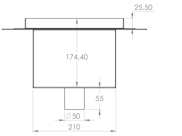Talni sifon inox ZA VGRADNJO KERAMIKE, dimenzij 250mm x 250mm x 176mm Ø50mm vertikalno POHODEN s PRIROBNICO za HIDROIZOLACIJO