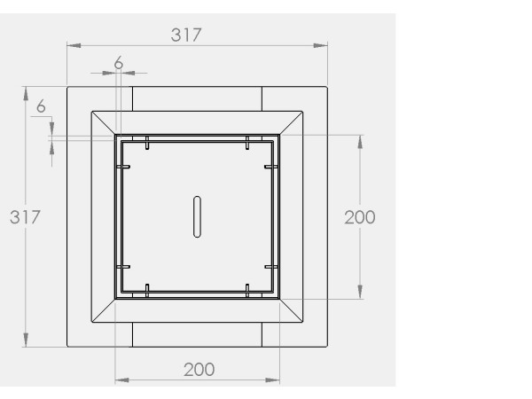 Talni sifon inox ZA VGRADNJO KERAMIKE, dimenzij 200mm x 200mm x 176mm Ø50mm vertikalno POHODEN s PRIROBNICO za HIDROIZOLACIJO