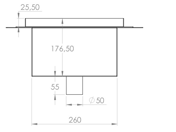 Talni sifon inox ZA VGRADNJO KERAMIKE, dimenzij 300mm x 300mm x 176mm Ø50mm vertikal POHODEN s PRIROBNICO za HIDROIZOLACIJO