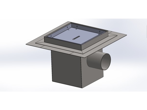 Talni sifon inox ZA VGRADNJO KERAMIKE, dimenzij 200mm x 200mm x 213mm Ø75mm horizontalno POHODEN s PRIROBNICO za HIDROIZOLACIJO