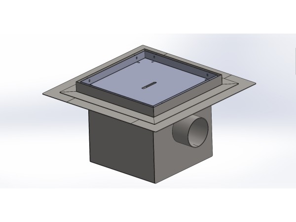 Talni sifon inox ZA VGRADNJO KERAMIKE, dimenzij 250mm x 250mm x 213mm Ø75mm horizontal POHODEN s PRIROBNICO za HIDROIZOLACIJO