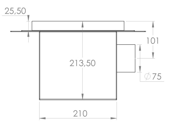 Talni sifon inox ZA VGRADNJO KERAMIKE, dimenzij 250mm x 250mm x 213mm Ø75mm horizontal POHODEN s PRIROBNICO za HIDROIZOLACIJO