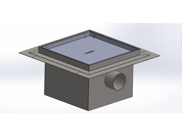 Talni sifon inox ZA VGRADNJO KERAMIKE, dimenzij 300mm x 300mm x 213mm Ø75mm horizontal POHODEN s PRIROBNICO za HIDROIZOLACIJO