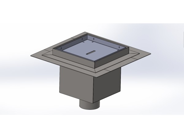 Talni sifon inox ZA VGRADNJO KERAMIKE, dimenzij 200mm x 200mm x 176mm Ø75mm vertikalno POHODEN s PRIROBNICO za HIDROIZOLACIJO