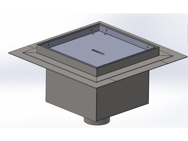 Talni sifon inox ZA VGRADNJO KERAMIKE, dimenzij 250mm x 250mm x 176mm Ø75mm vertikalno POHODEN s PRIROBNICO za HIDROIZOLACIJO