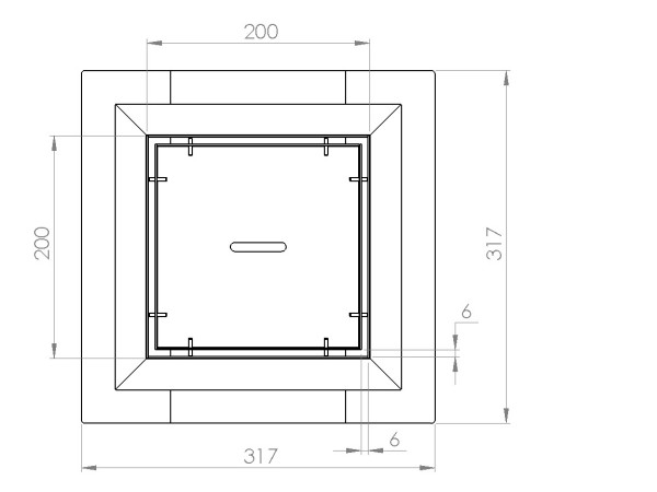 Talni sifon inox ZA VGRADNJO KERAMIKE, dimenzij 200mm x 200mm x 176mm Ø75mm vertikalno POHODEN s PRIROBNICO za HIDROIZOLACIJO