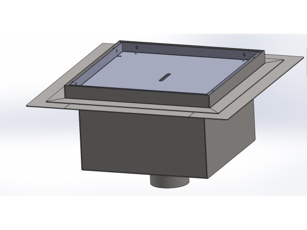 Talni sifon inox ZA VGRADNJO KERAMIKE, dimenzij 300mm x 300mm x 176mm Ø75mm vertikalno POHODEN s PRIROBNICO za HIDROIZOLACIJO