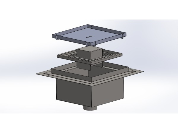 Talni sifon inox ZA VGRADNJO KERAMIKE, dimenzij 300mm x 300mm x 176mm Ø75mm vertikalno POHODEN s PRIROBNICO za HIDROIZOLACIJO