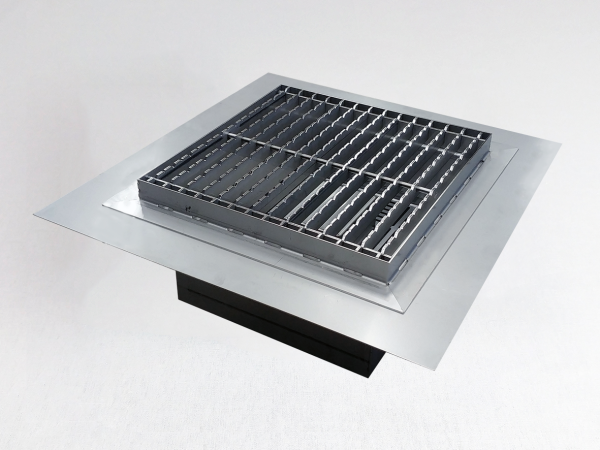 Sifone a pavimento con griglia, 200mm x 200mm x 176mm Ø75mm verticale, CARRABILE ANTISCIVOLO con FLANGIA per IMPERMEABILIZZAZIONE