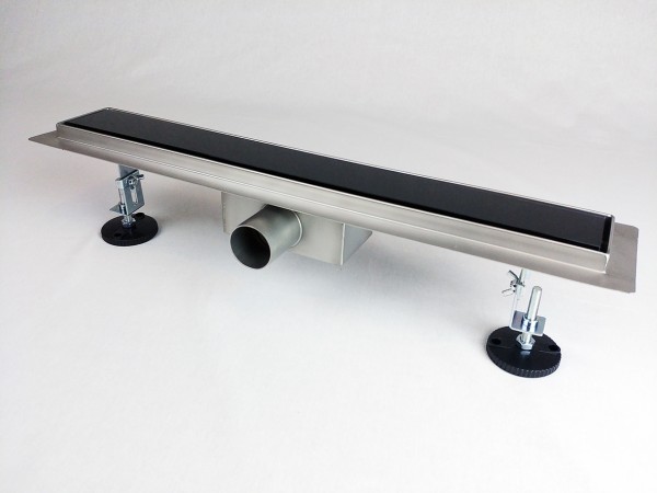 Kanaleta tuš s ČRNIM KALJENIM STEKLENIM pokrovom, dimenzij: 600(d)x70(š)x70(v)mm INOX