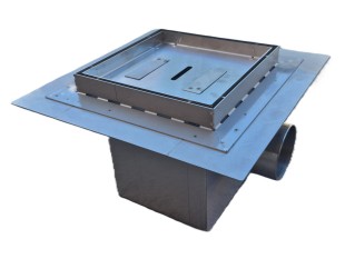 Talni sifon inox ZA VGRADNJO KERAMIKE, dimenzij 200mm x 200mm x 188mm Ø50mm horizontalno POHODEN s PRIROBNICO za HIDROIZOLACIJO