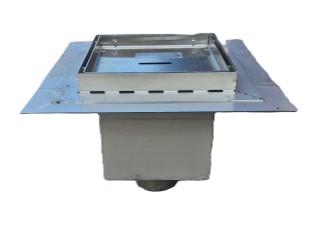 Talni sifon inox ZA VGRADNJO KERAMIKE, dimenzij 200mm x 200mm x 176mm Ø50mm vertikalno POHODEN s PRIROBNICO za HIDROIZOLACIJO