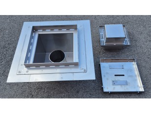 Talni sifon inox ZA VGRADNJO KERAMIKE, dimenzij 200mm x 200mm x 176mm Ø50mm vertikalno POHODEN s PRIROBNICO za HIDROIZOLACIJO