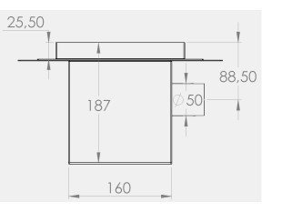 Talni sifon inox ZA VGRADNJO KERAMIKE, dimenzij 200mm x 200mm x 188mm Ø50mm horizontalno POHODEN s PRIROBNICO za HIDROIZOLACIJO