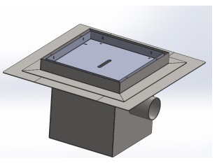 Talni sifon inox ZA VGRADNJO KERAMIKE, dimenzij 200mm x 200mm x 188mm Ø50mm horizontalno POHODEN s PRIROBNICO za HIDROIZOLACIJO