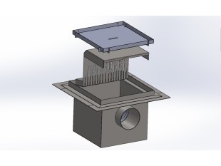 Talni sifon inox ZA VGRADNJO KERAMIKE, dimenzij 300mm x 300mm x 257mm Ø110mm horizontal POHODEN s PRIROBNICO za HIDROIZOLACIJO