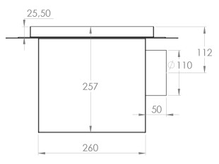 Talni sifon inox ZA VGRADNJO KERAMIKE, dimenzij 300mm x 300mm x 257mm Ø110mm horizontal POHODEN s PRIROBNICO za HIDROIZOLACIJO