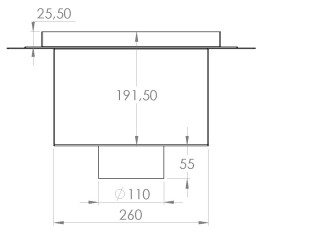Talni sifon inox ZA VGRADNJO KERAMIKE, dimenzij 300mm x 300mm x 191mm Ø110mm vertikalno POHODEN s PRIROBNICO za HIDROIZOLACIJO