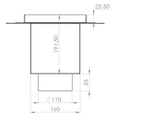 Talni sifon inox ZA VGRADNJO KERAMIKE, dimenzij 200mm x 200mm x 191mm Ø110mm vertikalno POHODEN s PRIROBNICO za HIDROIZOLACIJO
