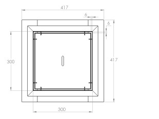 Talni sifon inox ZA VGRADNJO KERAMIKE, dimenzij 300mm x 300mm x 188mm Ø50mm horizontalno POHODEN s PRIROBNICO za HIDROIZOLACIJO