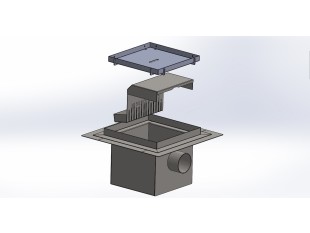 Talni sifon inox ZA VGRADNJO KERAMIKE, dimenzij 250mm x 250mm x 213mm Ø75mm horizontal POHODEN s PRIROBNICO za HIDROIZOLACIJO