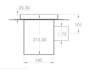 Talni sifon inox ZA VGRADNJO KERAMIKE, dimenzij 200mm x 200mm x 213mm Ø75mm horizontalno POHODEN s PRIROBNICO za HIDROIZOLACIJO