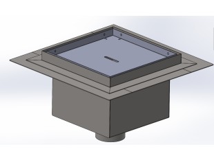 Talni sifon inox ZA VGRADNJO KERAMIKE, dimenzij 250mm x 250mm x 176mm Ø75mm vertikalno POHODEN s PRIROBNICO za HIDROIZOLACIJO