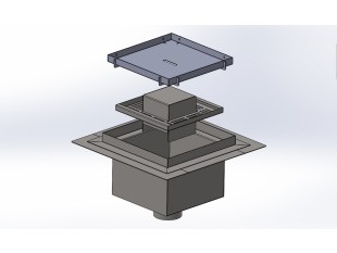 Talni sifon inox ZA VGRADNJO KERAMIKE, dimenzij 250mm x 250mm x 176mm Ø75mm vertikalno POHODEN s PRIROBNICO za HIDROIZOLACIJO