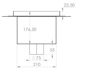 Talni sifon inox ZA VGRADNJO KERAMIKE, dimenzij 250mm x 250mm x 176mm Ø75mm vertikalno POHODEN s PRIROBNICO za HIDROIZOLACIJO