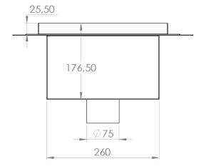 Talni sifon inox ZA VGRADNJO KERAMIKE, dimenzij 300mm x 300mm x 176mm Ø75mm vertikalno POHODEN s PRIROBNICO za HIDROIZOLACIJO