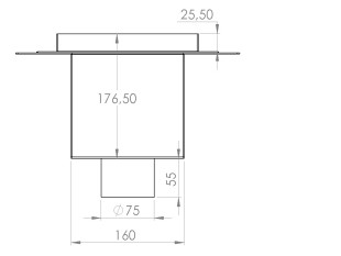 Talni sifon inox ZA VGRADNJO KERAMIKE, dimenzij 200mm x 200mm x 176mm Ø75mm vertikalno POHODEN s PRIROBNICO za HIDROIZOLACIJO