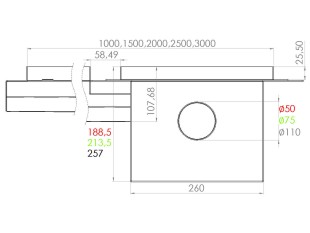 Inox podolgovat talni odtok s koritom na rego-režo in čistilnim revizijskim sifonom dim: 25 x 2000 mm