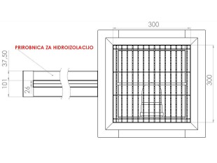 Inox podolgovat talni odtok s koritom na rego-režo in čistilnim revizijskim sifonom dim: 25 x 2000 mm