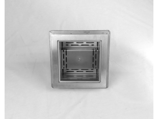 Talni sifon komplet s čelno ploščo debeline 5mm s PERFORIRANIM VZORCEM (AVTOPOVOZNO) in prirobnico za hidroizolacijo 200x200x121mm INOX Ø75mm vertikalno