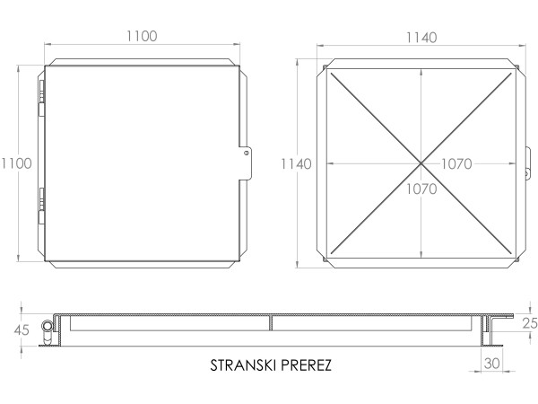 Pokrov NADVGRADEN pohoden INOX-SOLZA dim. 1140X1140X45 mm 