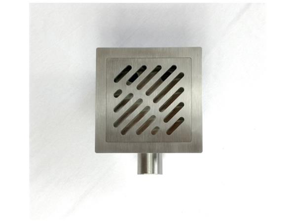 Talni sifon komplet s čelno ploščo debeline 5mm s PERFORIRANIM VZORCEM (AVTOPOVOZNO) 250x250x150mm INOX Ø75mm horizontalno