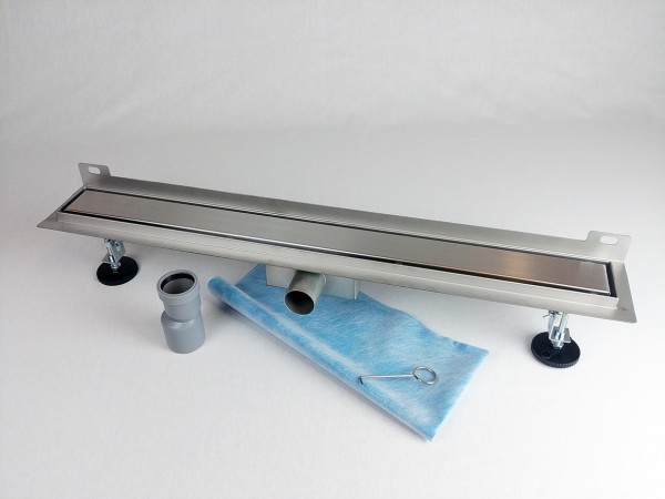 Canalina di scarico per doccia A PARETE con copertura SPAZZOLATA, dimensioni: 700(l) x 70(w) x 70(h) mm INOX