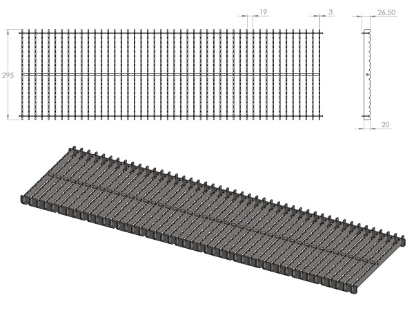 Inoks podna rešetka s koritom i sifonom, dimenzija 300mm x 2000mm x Ø50mm / Ø75mm/Ø110mm vodoravno / okomito POGODNA ZA PRELAZAK VOZILOM PROTUKLIZNA