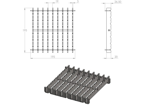 Inoks podni sifon s rešetkom dimenzija 200mm x 200mm x 188mm Ø50mm vodoravno POGODAN ZA PRELAZAK VOZILOM PROTUKLIZAN s PRIRUBNICOM za HIDROIZOLACIJU