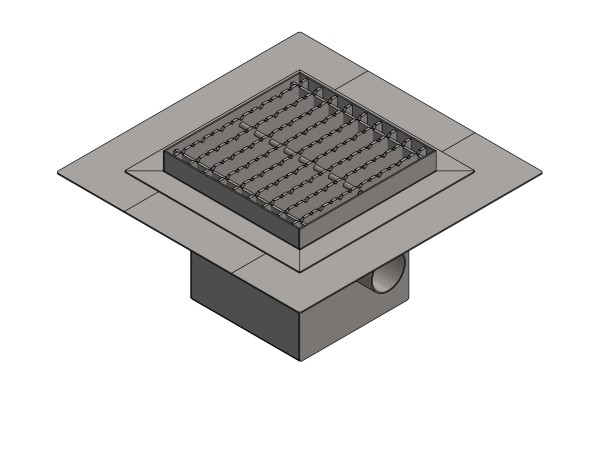 Inox talni sifon Z REŠETKO, dimenzij 200mm x 200mm x 188mm Ø50mm horizontalno POVOZEN PROTIZDRSEN s PRIROBNICO za HIDROIZOLACIJO