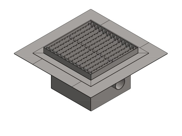 Inox talni sifon Z REŠETKO, dimenzij 250mm x 250mm x 188mm Ø50mm horizontalno POVOZEN PROTIZDRSEN s PRIROBNICO za HIDROIZOLACIJO