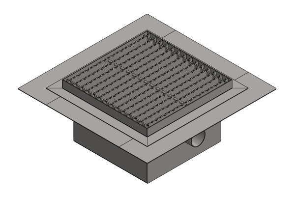 Sifone a pavimento con griglia, 300mm x 300mm x 188mm Ø50mm orizzontale, CARRABILE ANTISCIVOLO con FLANGIA per IMPERMEABILIZZAZIONE